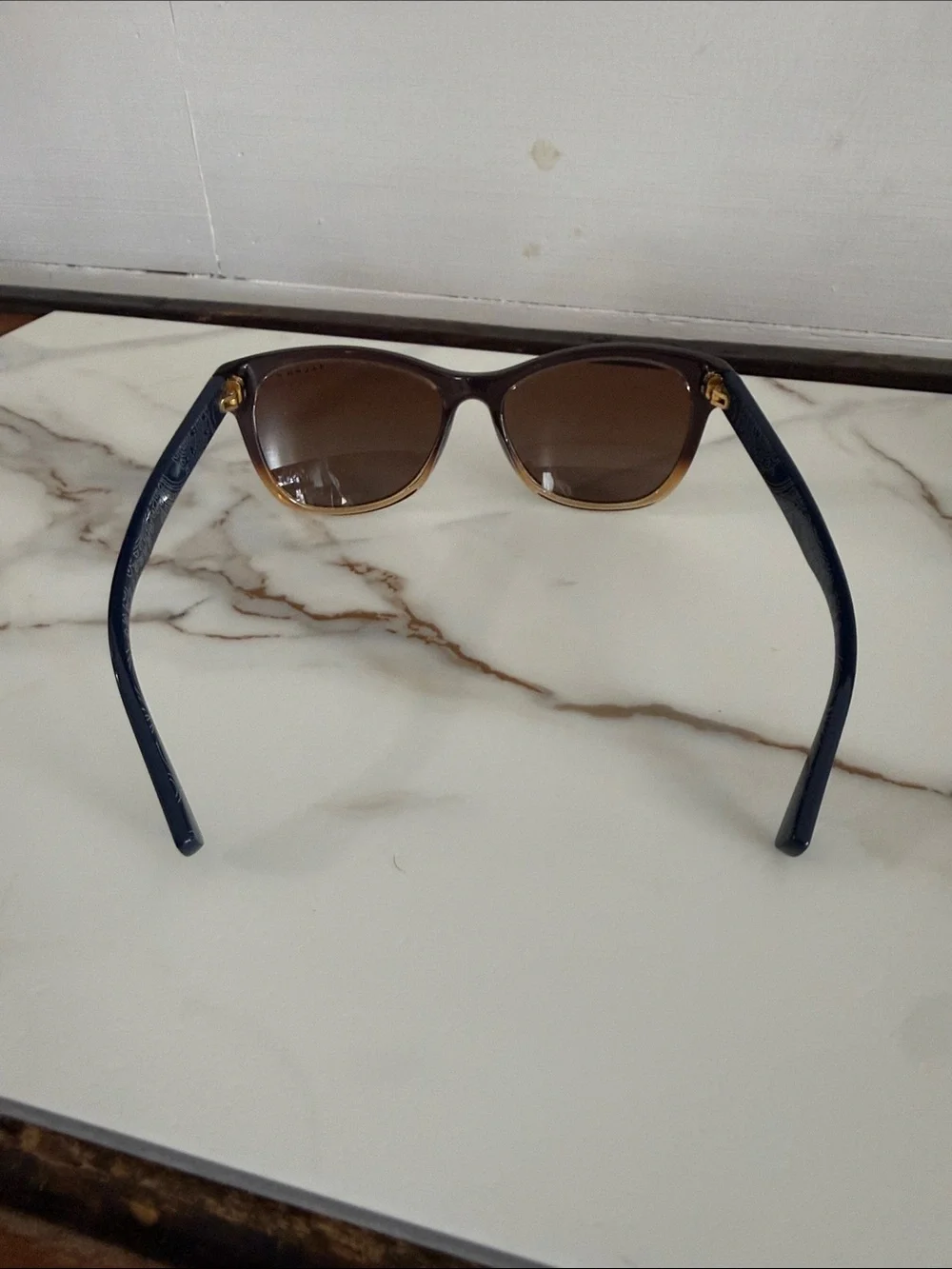 Ralph Ralph Lauren Brown Gradient Frame Sunglasses with Dark Lenses Blue Arms